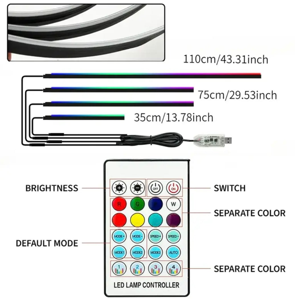 4-piece interior LED ambient lightning for Ligier/Aixam/Microcar/Chatenet USB